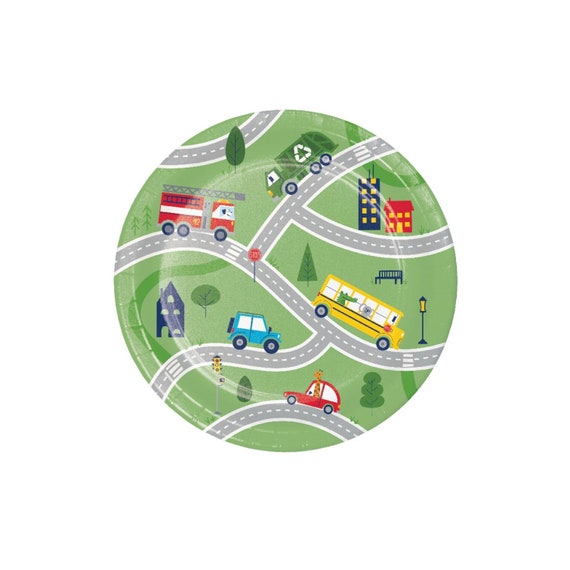 Transportation Cake Plates, Disposable Paper Plates, Traffic Jam Birthday, Cars and Trucks, Things that Go, Boy Birthday Party Decorations