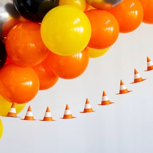 Safety Cone Party Banner - Construction Birthday Decorations, Dump Truck Party Supplies, Under Construction Baby Shower, Construction Party