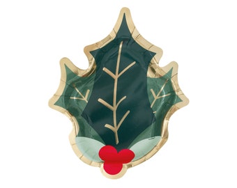 Assiettes en forme de houx - Assiettes de fête de Noël, Articles de fête des fêtes, Vaisselle de Noël, Décorations de fête des Fêtes, Assiettes des Fêtes