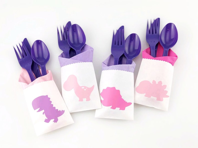 Pink Dinosaur Cutlery Set - Dinosaur Baby Shower, Girl Dinosaur Party, Dinosaur Birthday Girl, Pink and Purple, Pink Dinosaur Party Supplies