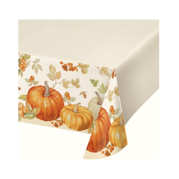 Pumpkin Tablecloth - Fall Party Decor, Pumpkin Baby Shower, Thanksgiving Tablecloth, Autumn Party Supplies, Fall Party Table Decor