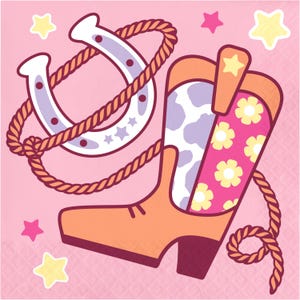 Pink Cowgirl Luncheon Napkins 16ct – 6.5&quot; Western Party Napkins for Girl Birthday, Rodeo, Farm, Horse, and Country-Themed Party Decor