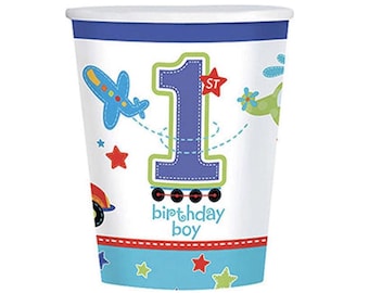 Transportation Party Cups 18ct - Boy 1st Birthday Car Birthday Decor Vehicle Party Supplies Things That Go Honk Beep Vroom Paper Drink Cups