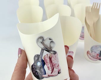 Rosa Cowgirl Leckerli Becher - Western Cowgirl Geburtstag, Disco Cowgirl Party, letztes Rodeo Bachelorette, Rodeo Geburtstag Dekor, Charcuterie Becher