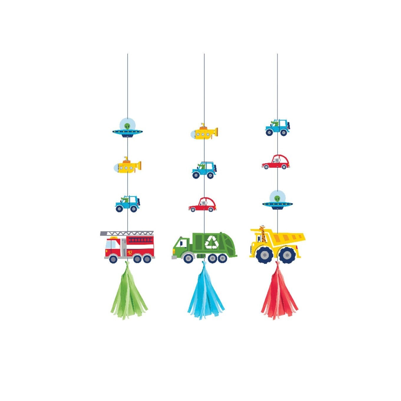 Transportation Party Hanging Decorations, Vehicles Birthday Decorations, Firetruck Party, Garbage Party, Construction Party Decorations