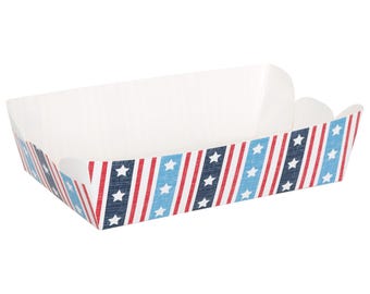 Patriottische papieren dienbladen 8 kt - Americana hotdogtrays, rood-wit-blauwe snackboten, wegwerp BBQ-dienbladen, 4 juli-feest