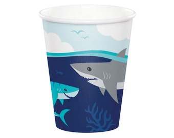 Shark Party Cups - Shark Party Supplies, Shark Birthday Cups, Shark Party Decorations, Shark Birthday Decorations, Pirate Party, Shark Cups