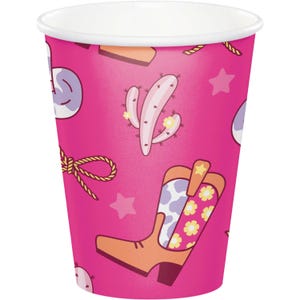 Pink Cowgirl Party Cups – 8ct 9oz Western Paper Cups for Girl Birthday or Rodeo Theme, Bridal Shower, Baby Shower, Birthday Drink Cups
