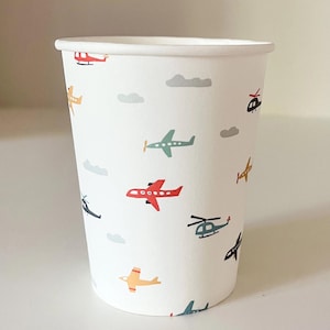 Airplane Party Cups 8ct - Aviation Birthday Cups, Pilot Retirement, Plane Party Supplies, Transportation Birthday Decor, Party Tableware