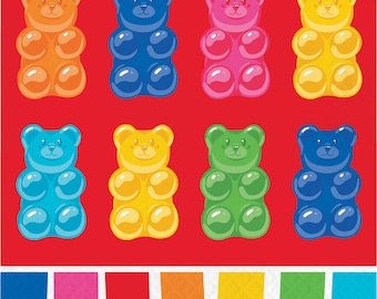 Lunchservetten met gummibeertjes, 16 stuks kleurrijke snoepbeertjes feestservetten, wegwerp papieren servetten, regenboog snoep verjaardagsbenodigdheden