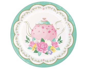 Platos para fiesta de té: fiesta en el jardín, fiesta de té floral, baby shower de té, despedida de soltera, cumpleaños de té, té para dos, platos de cumpleaños para fiesta de té