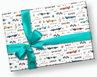 Race Car Gift Wrap - Racing Party, Racing Birthday, Birthday Gift Wrap, Car Party, Boy Birthday, Race Car Birthday, Kids Wrapping Paper