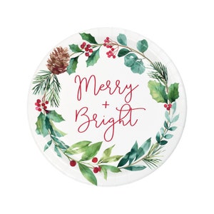 Merry + Bright Plates - Christmas Party Plates, Holiday Dinner Party Supplies, Christmas Party Decorations, Holiday Party Plates