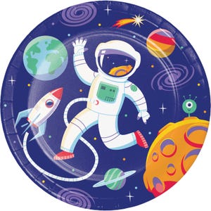 8ct Space Party Dessert Plates – 7&quot; Astronaut Cake Plates for Kids Birthday, Galaxy Party Supplies, Rocket & Planet Theme, Outer Space Party