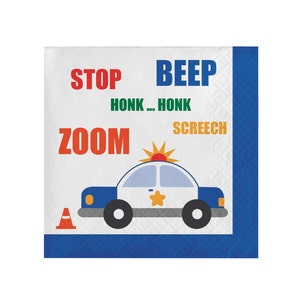 Transportation Party Napkins - Transportation Birthday, Police Party, Cars Trucks Trains and Planes, Planes Trains Automobiles Party