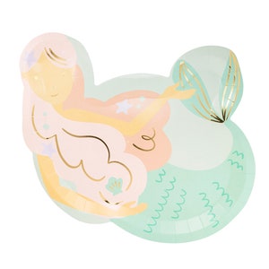 Mermaid Paper Plates 8ct, Disposable Party Tableware Plates, Mermaid Birthday Decorations, Mermaid Baby Shower, Sea Party, Mermazing Party