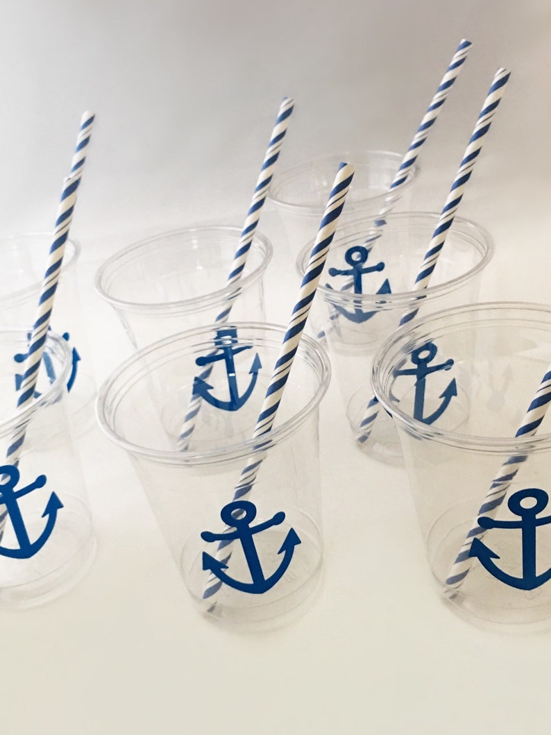 Nautical Party Cups Nautical Wedding Anchor Cups Nautical Baby Shower Beach Wedding Engagement Party Pirate Theme Birthday Cups image 3