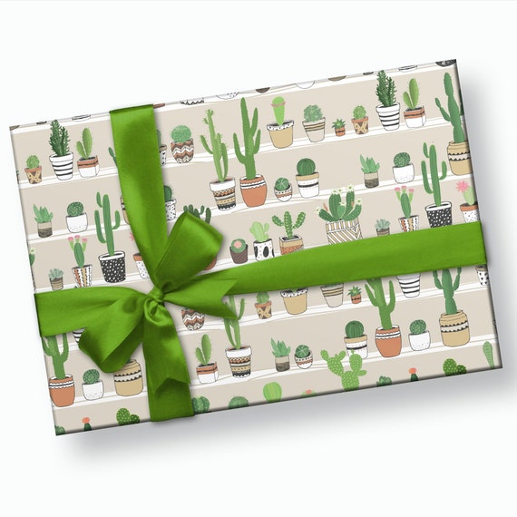 Cactus Wrapping Paper - Plant Gift Wrap, Plant Wrapping Paper, Houseplant Gift, Plant Birthday Gift, Succulent Gift, Plant Lover Gift Wrap