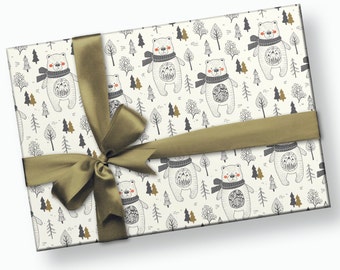 Bear Wrapping Paper - Baby Shower Wrapping Paper, Woodland Gift Wrap, Woodland Baby Shower, Mountain Baby Shower, Bear Party, Bear Gift Wrap