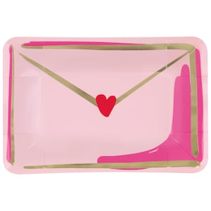 Pratos de festa com carta de amor - Suprimentos para festa de Dia dos Namorados, Carta de amor de aniversário, Pratos de papel rosa para o Dia dos Namorados, Decorações para festa de Dia dos Namorados