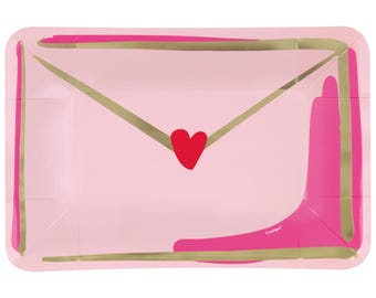 Platos para fiesta con letras de amor - Artículos para fiestas de San Valentín, cumpleaños con letras de amor, platos de papel rosas para San Valentín, decoraciones para fiestas de San Valentín