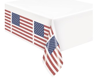 Patriottisch plastic tafelkleed 54 x 84, Americana tafelkleed, Fourth of July feestdecoraties, tafelkleed Amerikaanse vlag, Memorial Day BBQ-decor
