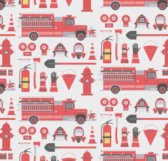Illustration pour enfants de pompiers en camion de pompiers 30x20