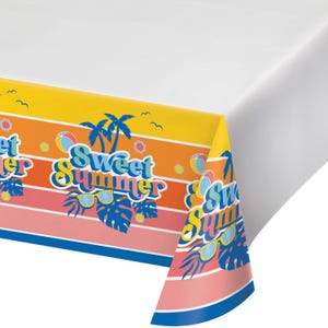 Sweet Summer Party Tablecloth 54&quot; x 96&quot; - Summer Fun Birthday Decoration, Beach Party Supplies, Pool Party Kids, Paper Table Cover
