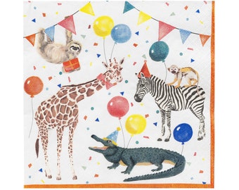 Serviettes en papier fêtard, safari d'anniversaire sauvage, décoration de fête safari, anniversaire dans la jungle, fête des deux animaux sauvages, fête d'anniversaire animaux de safari