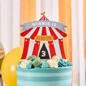 Personalizable Circus Tent Cake Topper – Customizable Birthday Decoration with Letters & Numbers – Big Top Circus Party Supplies for Kids