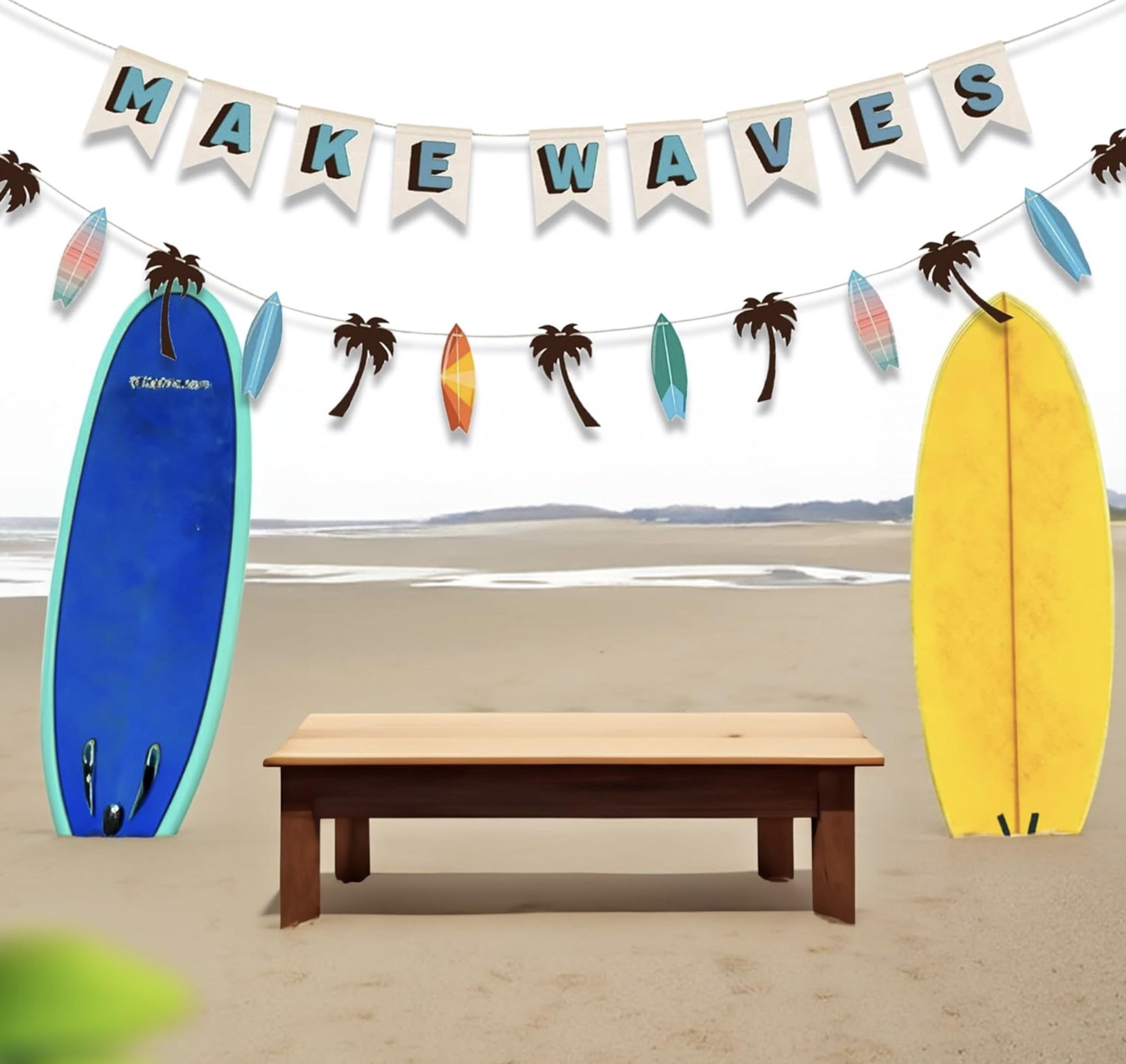 Make Waves Surfer Birthday 2-piece Banner 10-12ft | Surfs up Birthday ...