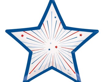 Patriottische stervormige papieren borden 8 kt – rood-witte en blauwe borden 4 juli voor dessert of lunch, Memorial Day BBQ-feestborden