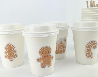 Copos de festa de biscoito de gengibre - Copos de bebida de Natal, suprimentos para festa de biscoito de gengibre, decorações para festas de fim de ano no escritório, copos de papel para festas de fim de ano