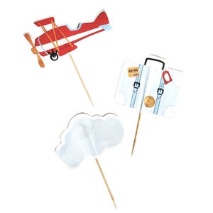 Airplane Cupcake Toppers 12ct - Pilot Party Supplies, Aviation Birthday Decorations, Airplane Baby Shower, Vintage Plane Party, Cake Toppers