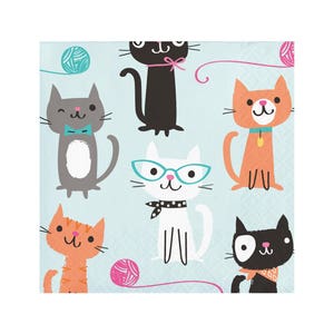 Tovaglioli per feste a tema gatti (16 pezzi) - Decorazioni per feste a tema gatti, tovaglioli per gattini, tovaglioli per compleanni, compleanno di gatti, articoli per feste a tema gatti, tovaglioli di carta per bevande