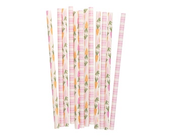 Carrot & Striped Straws 12ct, Plastic Straws, Reusable Straws, Some Bunny is One, Bunny First Birthday, Bunny Party, Birthday Decorations