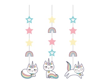 Caticorn Party Decorations - Cat Birthday Party, Unicorn Cat Party, Pastel Rainbow Party, Rainbow Birthday, Unicorn Birthday, Party Decor