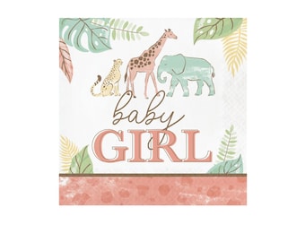 Safari Baby Girl Servietten - Mädchen Baby Shower Decor, Jungle Party Servietten, Jungle Zoo Baby Shower Decor, Wild One Baby, Papierservietten