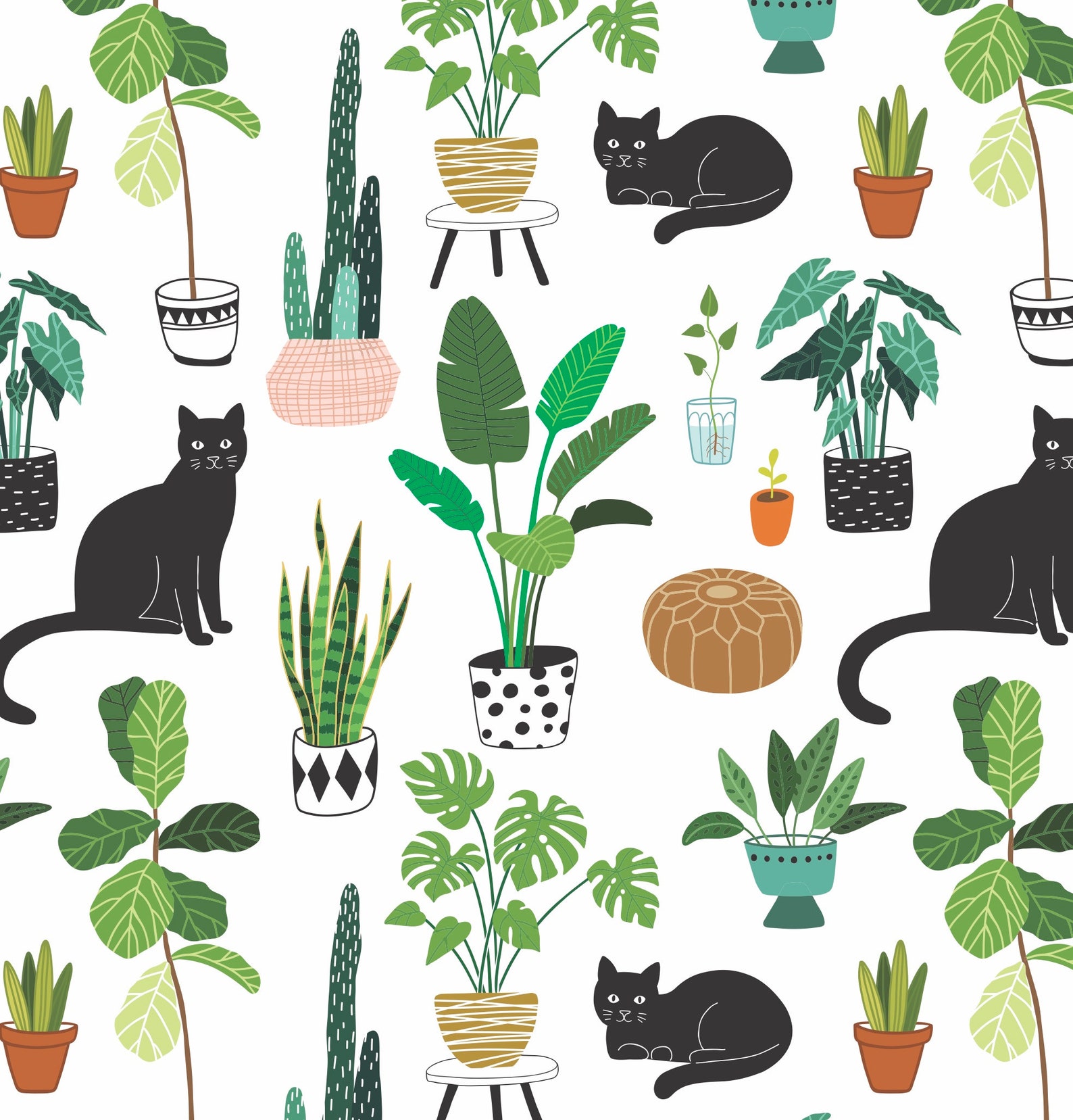 Plant Wrapping Paper Plant Gift Wrap Cat Wrapping Paper Etsy