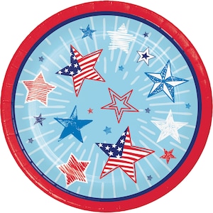 Stars & Stripes Party Paper Cake Plates 8ct - Independence Day Party, 4th of July Supplies, Americana Birthday Decor, Memorial Day Party