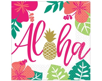 Tropical Luncheon Napkins - Aloha Party Napkins, Tropical Birthday Supplies, Luau Party Decorations, Tropical Baby Shower, Hawaiian Party