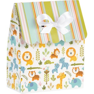 Safari Favor Bags – 12ct Jungle Animal Treat Bags with Ribbon Closure for Baby Shower or First Birthday, Zoo Animal Baby Shower Favors