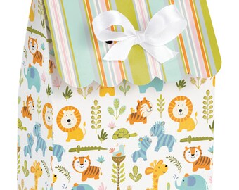 Safari Favor Bags – 12ct Jungle Animal Treat Bags with Ribbon Closure for Baby Shower or First Birthday, Zoo Animal Baby Shower Favors