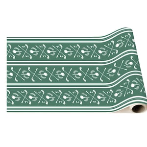Golf Paper Table Runner Green & White Golf Party Table Cover 19.5&quot; x 12.5ft Large Disposable Runner Birthday Retirement Tournament Parties