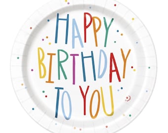 Happy Birthday Kuchen Teller 17cm 8ct, Bunte Konfetti Papierteller, Kleine Dessert Teller, Kindergeburtstag Party Geschirr