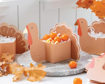 Turkey Treat Boxes, Set of 12 - Thanksgiving Party Favor Boxes, Holiday Dessert Boxes for Candy, Snacks, or Small Gifts, Turkey Birthday