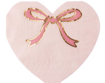 Pink Heart Bow Napkins - Pink Bows Party, Bow Bridal Shower, Preppy Baby Shower Girl, Valentine Napkins, Coquette Bridal Shower, Heart Party