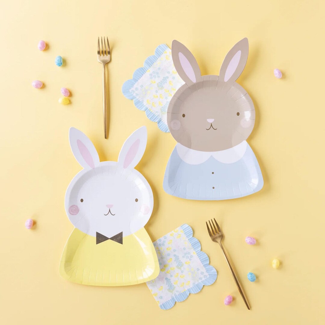 Spring Bunny Rabbit Plates 8ct - Pastel Easter Party Supplies, Bunny ...