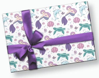 Mermaid Themed Gift Wrap Paper - 10 Sheets Pink Wrapping Paper For Birthdays & Showers