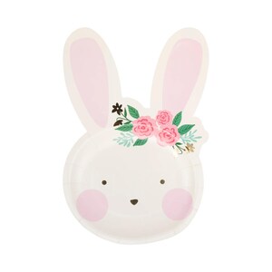 Bunny Shaped Paper Plates 8ct - Pink Floral Bunny Dessert Plates for Easter, Girl Baby Shower, Bunny Birthday Party Decorations, 10&quot; x 6.5&quot;